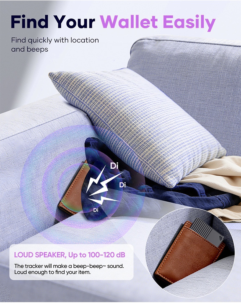 Ultra-Slim Smart Card Tracker for Wallet & Luggage, Works with Apple Find My & Android Find Hub, 5-Year Battery Life, Global Positioning Item Locator with Loud Speaker