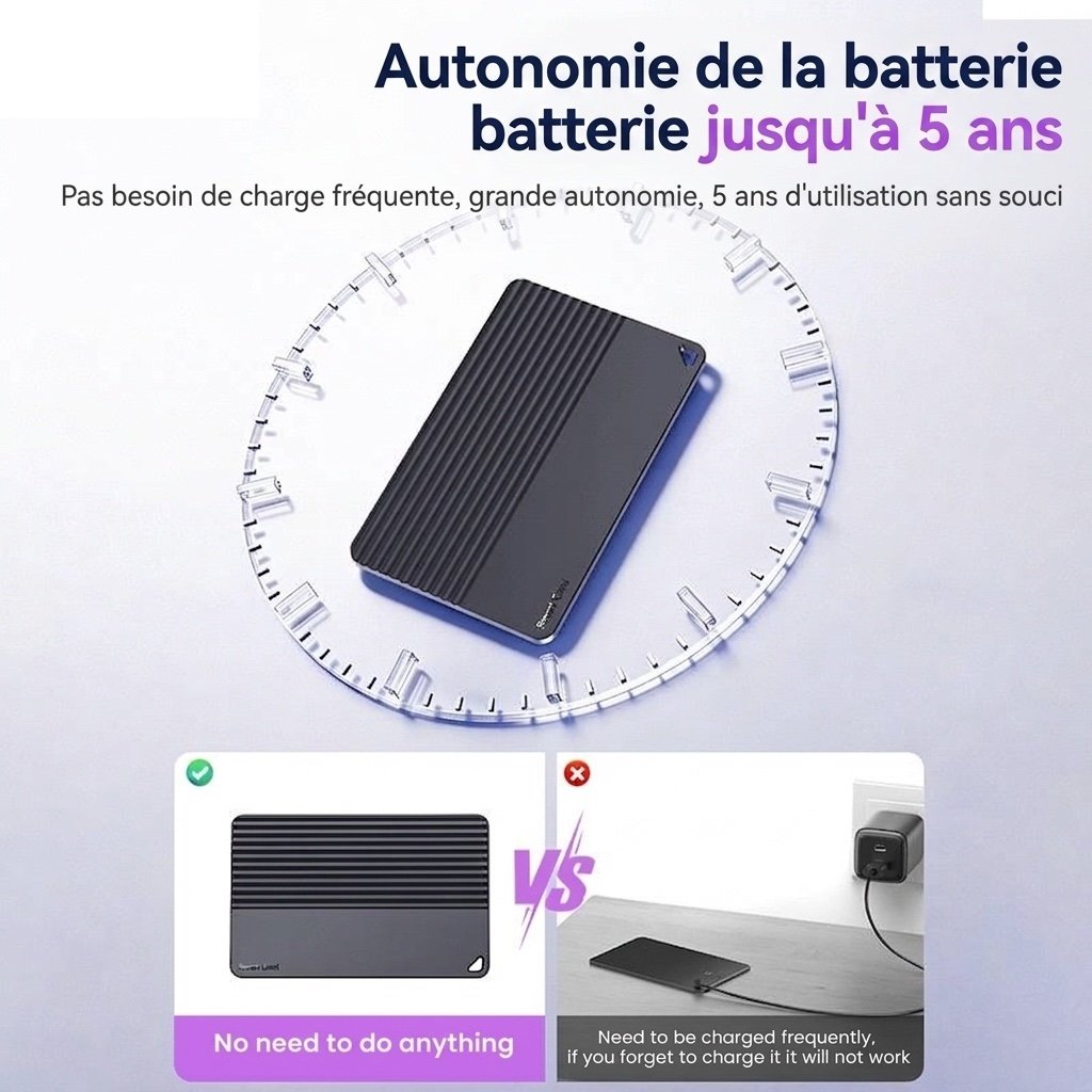 Traceur ultra-fin pour portefeuille et bagages, compatible avec Localiser d'Apple et Localiser Hub Android, autonomie de 5 ans, géolocalisateur d'objets avec haut-parleur intégré