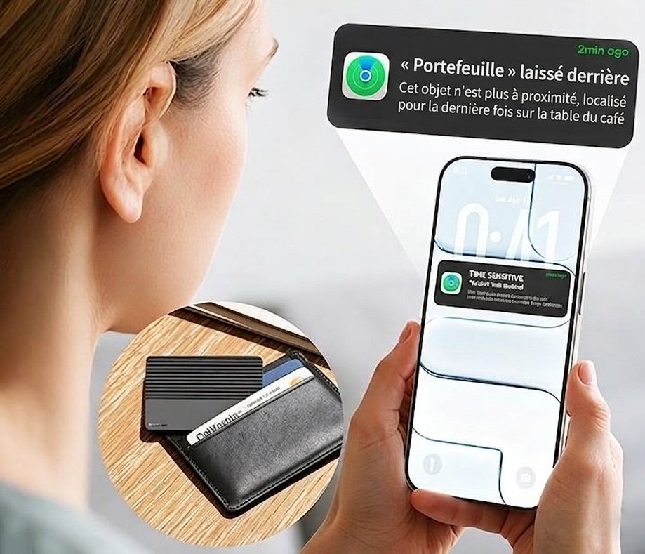 Traceur ultra-fin pour portefeuille et bagages, compatible avec Localiser d'Apple et Localiser Hub Android, autonomie de 5 ans, géolocalisateur d'objets avec haut-parleur intégré