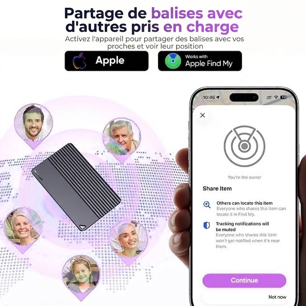 Traceur ultra-fin pour portefeuille et bagages, compatible avec Localiser d'Apple et Localiser Hub Android, autonomie de 5 ans, géolocalisateur d'objets avec haut-parleur intégré