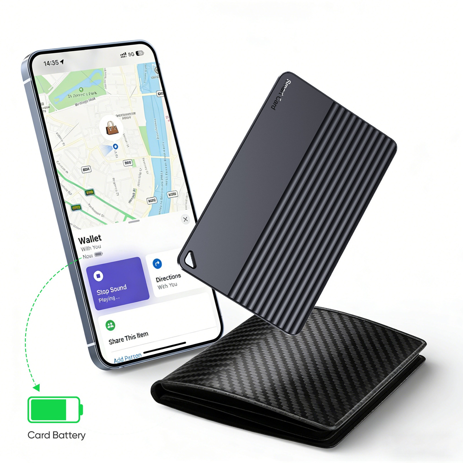 Ultra-Slim Smart Card Tracker for Wallet & Luggage, Works with Apple Find My & Android Find Hub, 5-Year Battery Life, Global Positioning Item Locator with Loud Speaker