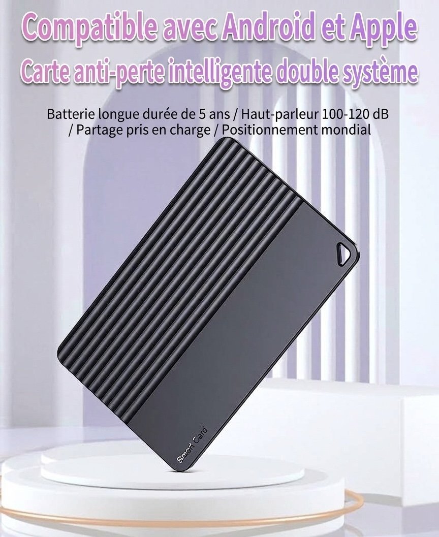 Traceur ultra-fin pour portefeuille et bagages, compatible avec Localiser d'Apple et Localiser Hub Android, autonomie de 5 ans, géolocalisateur d'objets avec haut-parleur intégré