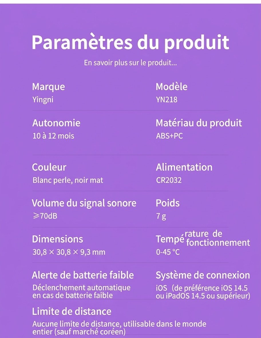Traceur Bluetooth intelligent pour Apple Localiser mon réseau, dispositif anti-perte de géolocalisation précis à l'échelle mondiale, étanche IPX5, batterie de 10 à 12 mois