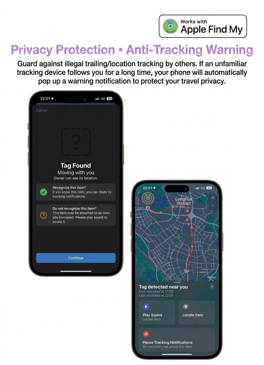 Smart Bluetooth Tracker for Apple Find My Network, Global Precise Positioning Anti-Lost Device, IPX5 Waterproof Item Finder, 10-12 Month Battery