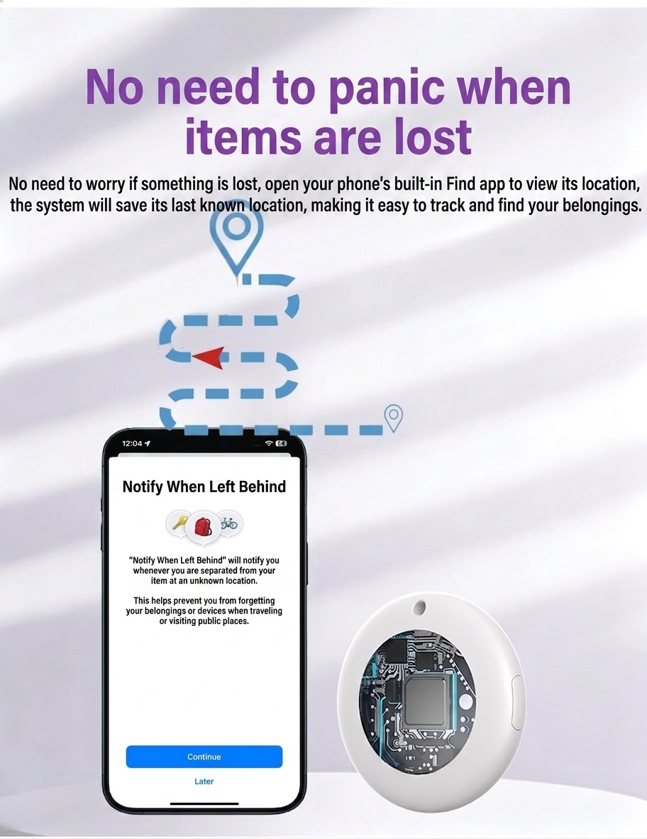 Smart Bluetooth Tracker for Apple Find My Network, Global Precise Positioning Anti-Lost Device, IPX5 Waterproof Item Finder, 10-12 Month Battery