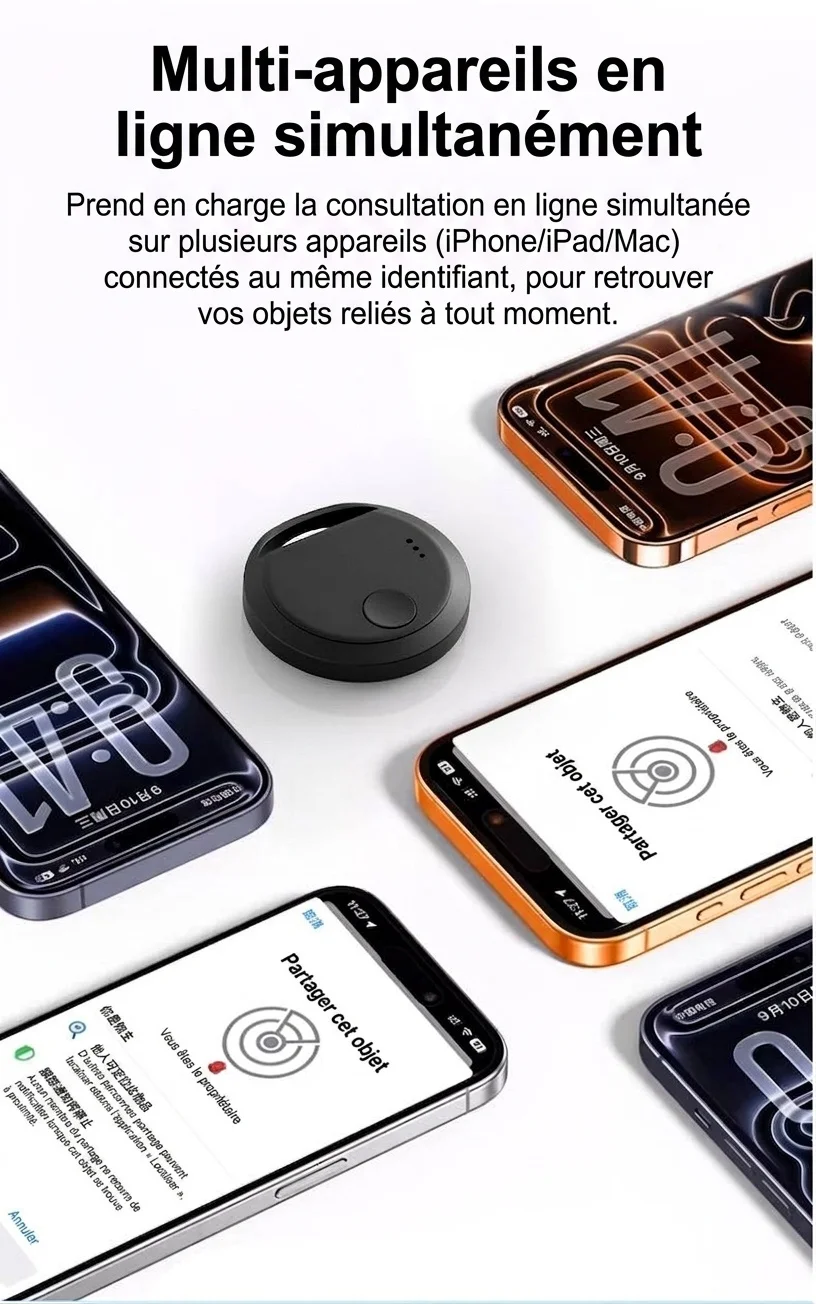 Localisateur intelligent compatible Apple Find My, GPS mondial pour la recherche d'objets, dispositif anti-perte avec alertes instantanées, autonomie de 365 jours, design compact