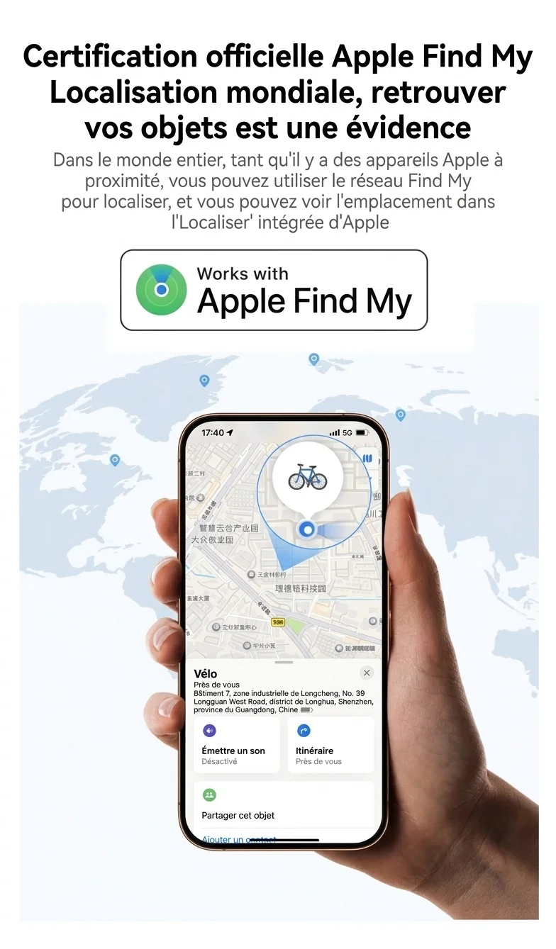 Localisateur intelligent compatible Apple Find My, GPS mondial pour la recherche d'objets, dispositif anti-perte avec alertes instantanées, autonomie de 365 jours, design compact