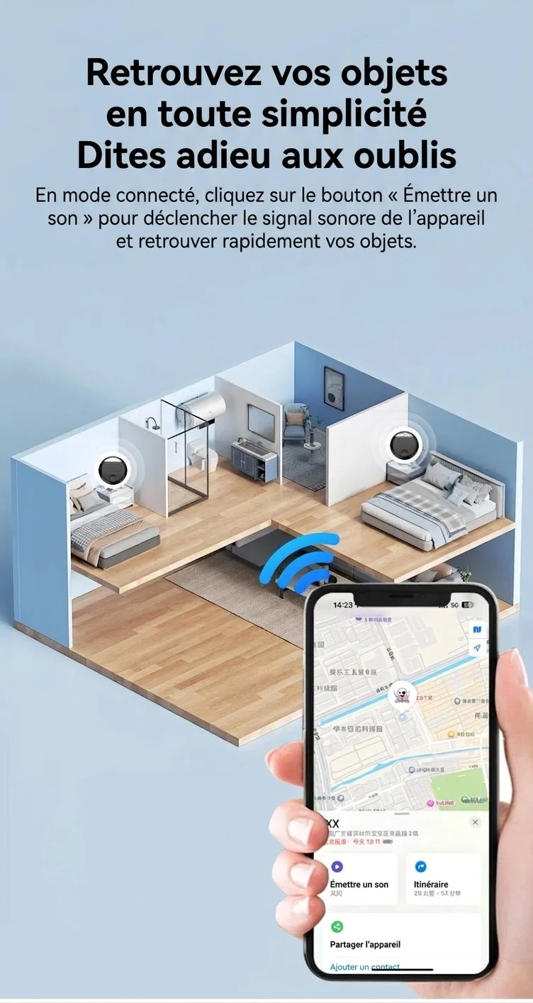 Localisateur intelligent compatible Apple Find My, GPS mondial pour la recherche d'objets, dispositif anti-perte avec alertes instantanées, autonomie de 365 jours, design compact