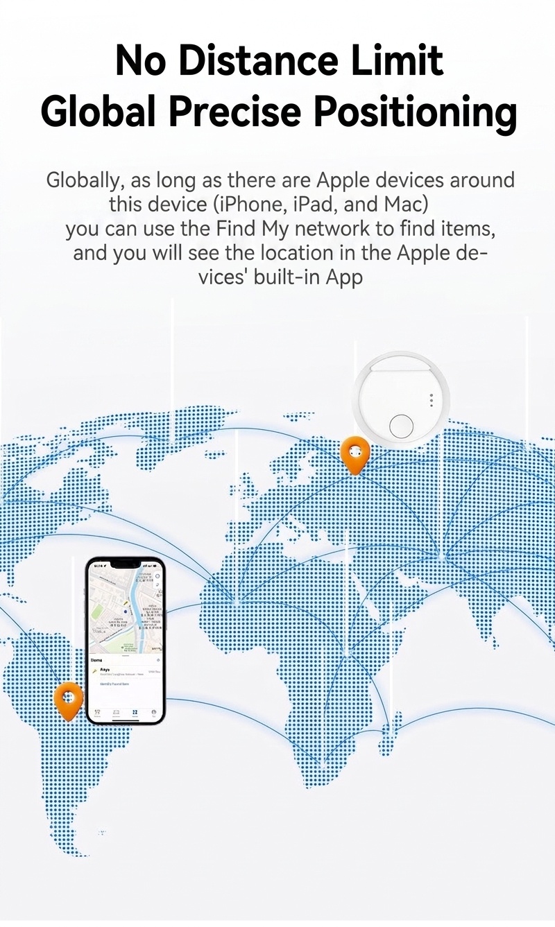 Apple Find My Compatible Smart Tracker, Global GPS Item Finder & Locator, Anti-Lost Device with Instant Alerts, 365-Day Battery Life, Compact Design