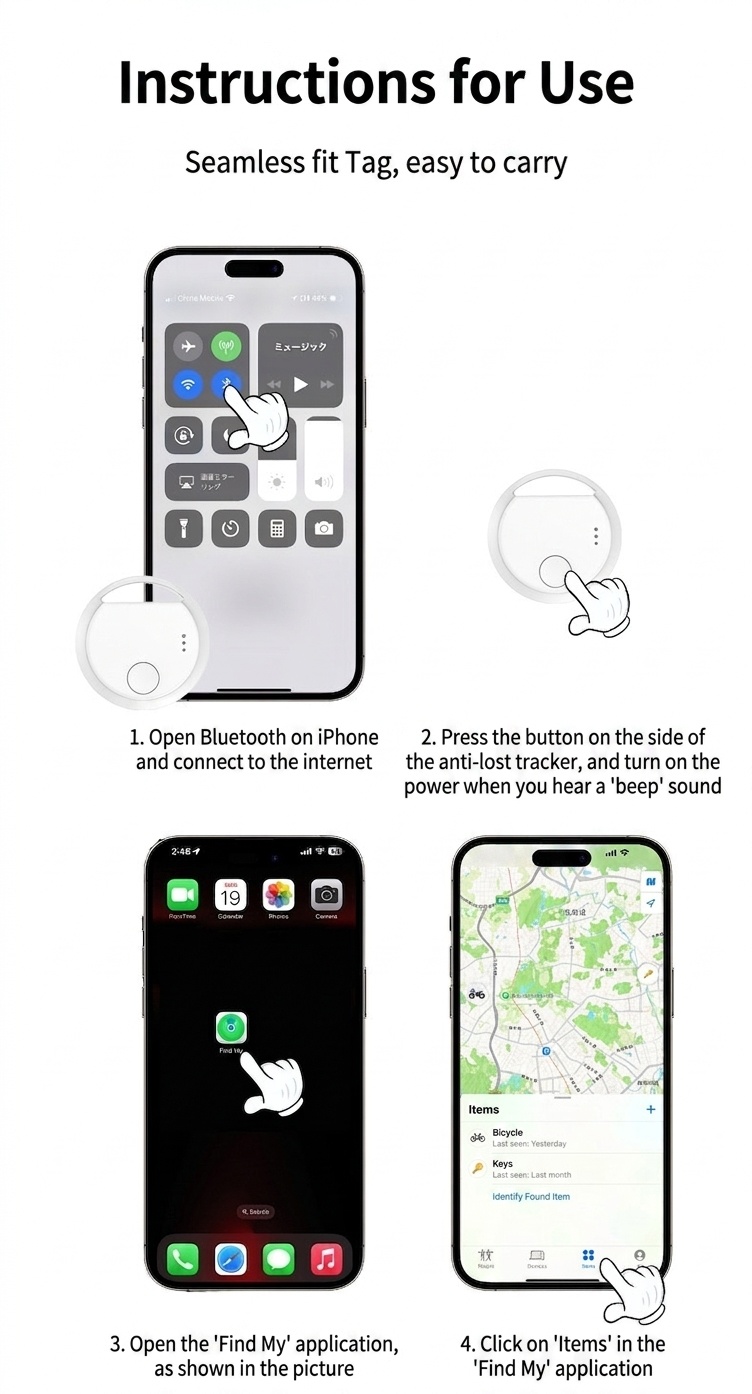 Apple Find My Compatible Smart Tracker, Global GPS Item Finder & Locator, Anti-Lost Device with Instant Alerts, 365-Day Battery Life, Compact Design