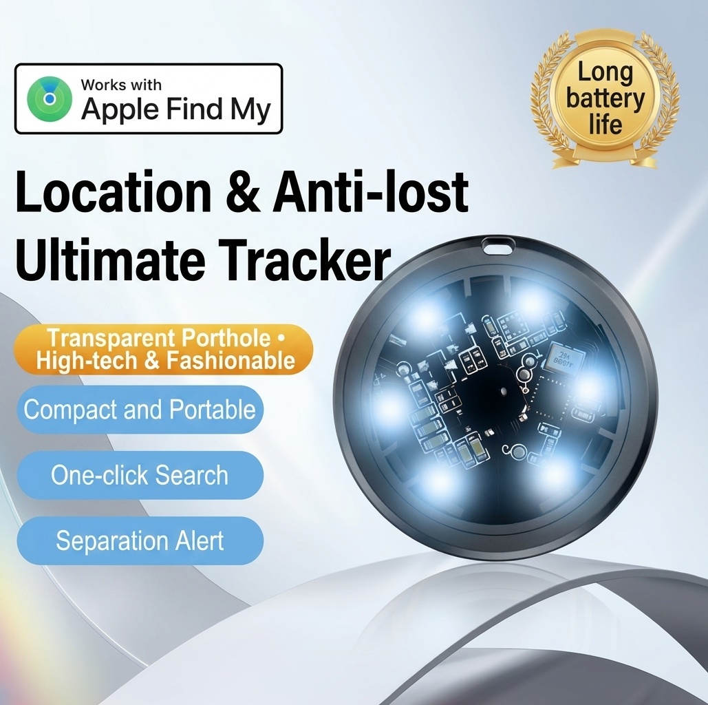 MFi Certified Smart Bluetooth Tracker, Works with Apple Find My, Global Positioning Item Locator, Long Battery Life Anti-Lost Device for Keys, Wallet, Luggage
