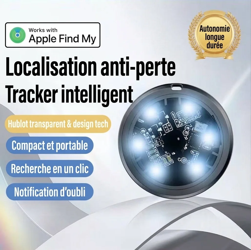 Traceur Bluetooth intelligent certifié MFi, compatible avec Localiser mon téléphone Apple, géolocalisateur d'objets, longue autonomie, dispositif anti-perte pour clés, portefeuille, bagages
