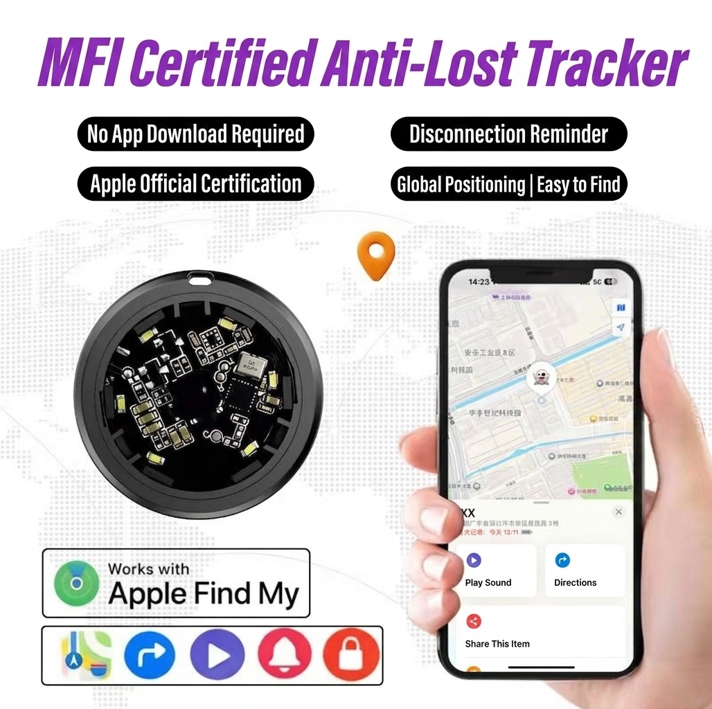 MFi Certified Smart Bluetooth Tracker, Works with Apple Find My, Global Positioning Item Locator, Long Battery Life Anti-Lost Device for Keys, Wallet, Luggage