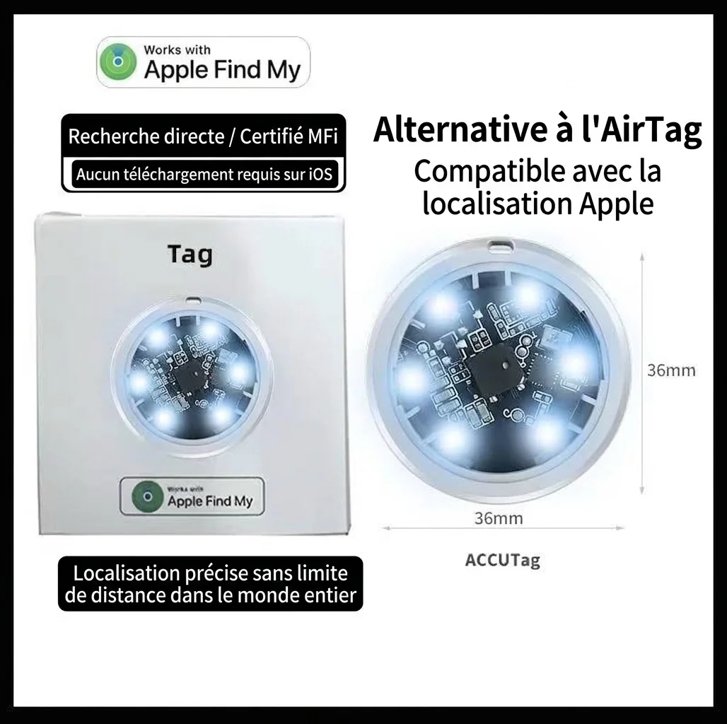 Traceur Bluetooth intelligent certifié MFi, compatible avec Localiser mon téléphone Apple, géolocalisateur d'objets, longue autonomie, dispositif anti-perte pour clés, portefeuille, bagages