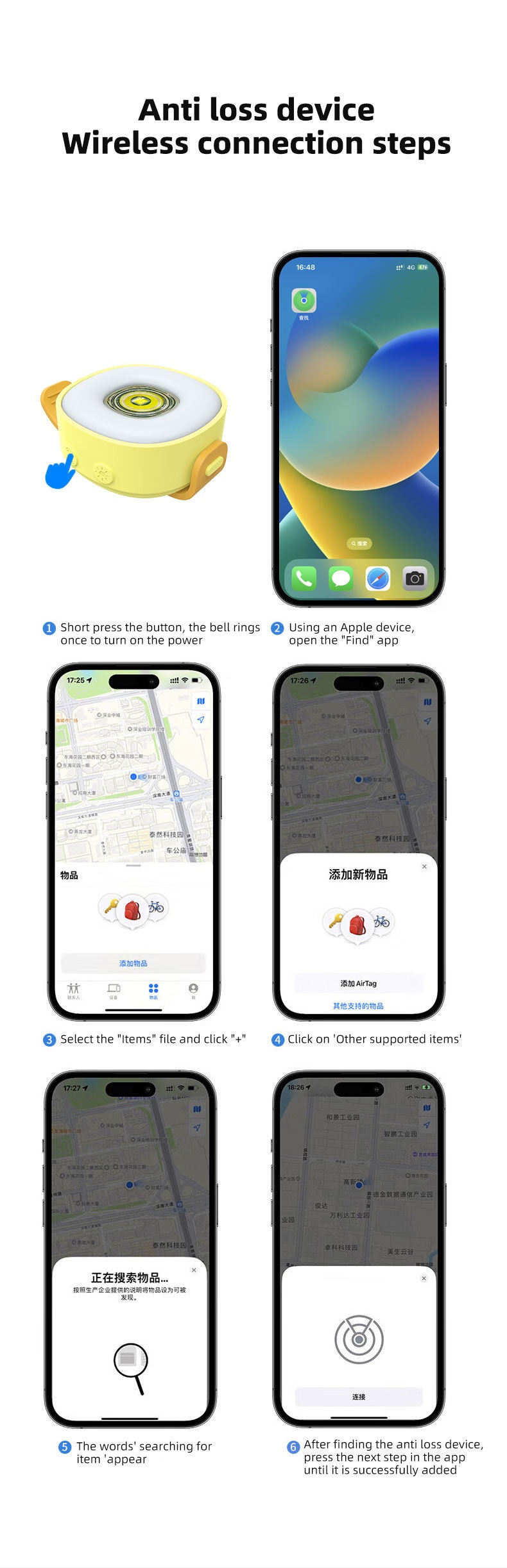 Apple Find My Compatible Smart Pet Tracker, Glowing LED Dog Collar Pendant Night Light, iOS Anti-Lost Item Locator Tag for Dogs, Cats, and Outdoor Use