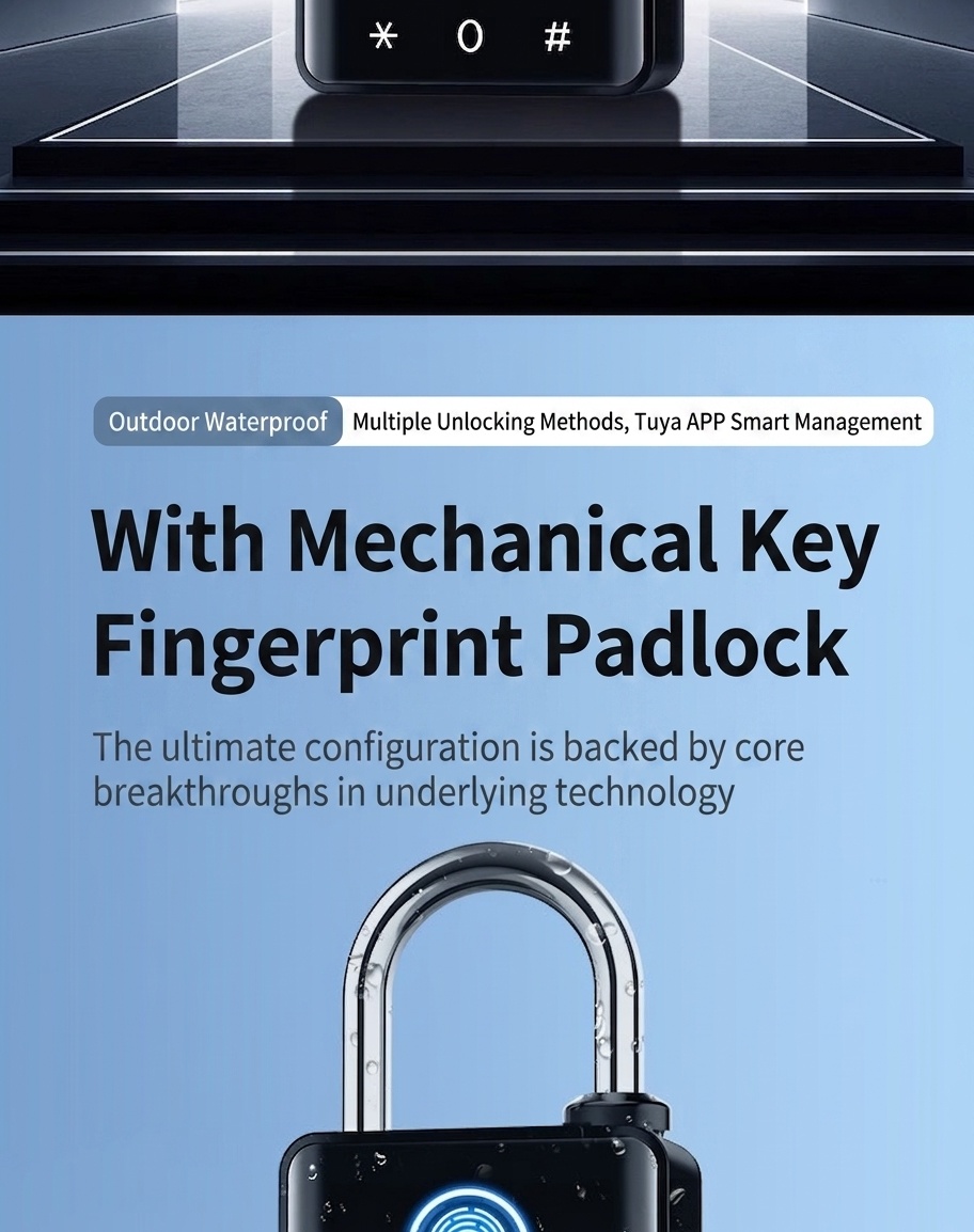 Smart Fingerprint Padlock, Keyless Bluetooth App Control Security Lock, 365-Day Standby Battery, Zinc Alloy Double Waterproof Design for Gym, Locker, Outdoor