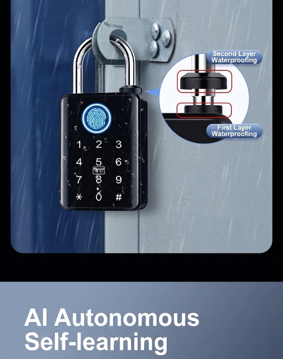 Smart Fingerprint Padlock, Keyless Bluetooth App Control Security Lock, 365-Day Standby Battery, Zinc Alloy Double Waterproof Design for Gym, Locker, Outdoor