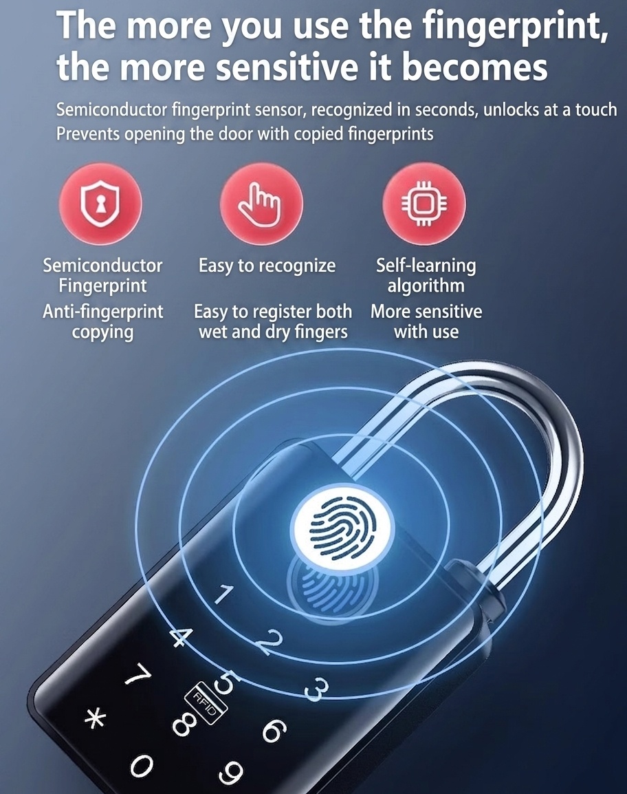 Smart Fingerprint Padlock, Keyless Bluetooth App Control Security Lock, 365-Day Standby Battery, Zinc Alloy Double Waterproof Design for Gym, Locker, Outdoor
