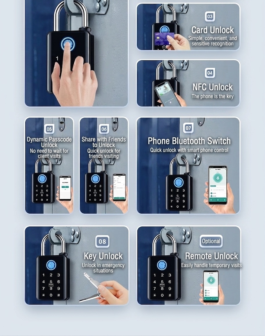 Smart Fingerprint Padlock, Keyless Bluetooth App Control Security Lock, 365-Day Standby Battery, Zinc Alloy Double Waterproof Design for Gym, Locker, Outdoor