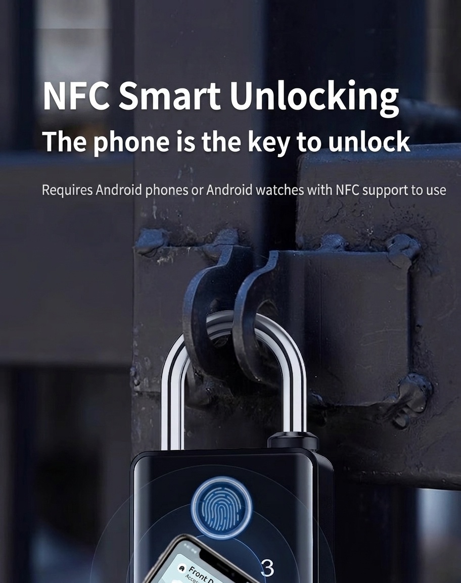Smart Fingerprint Padlock, Keyless Bluetooth App Control Security Lock, 365-Day Standby Battery, Zinc Alloy Double Waterproof Design for Gym, Locker, Outdoor