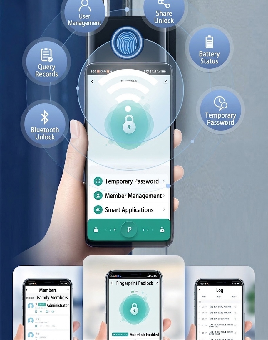 Smart Fingerprint Padlock, Keyless Bluetooth App Control Security Lock, 365-Day Standby Battery, Zinc Alloy Double Waterproof Design for Gym, Locker, Outdoor