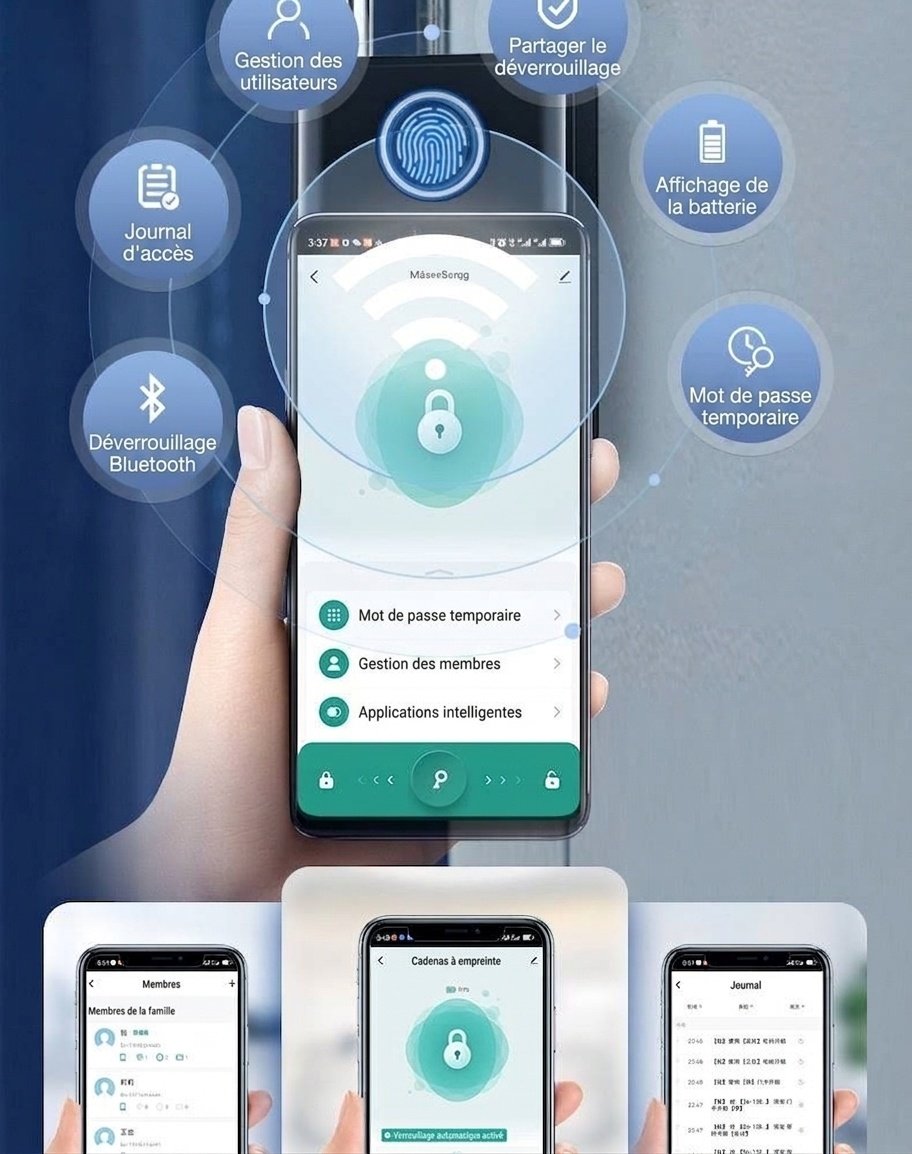 Cadenas intelligent à empreinte digitale, verrouillage de sécurité sans clé contrôlé par application Bluetooth, autonomie de 365 jours en veille, conception doublement étanche en alliage de zinc pour salle de sport, casier et extérieur.