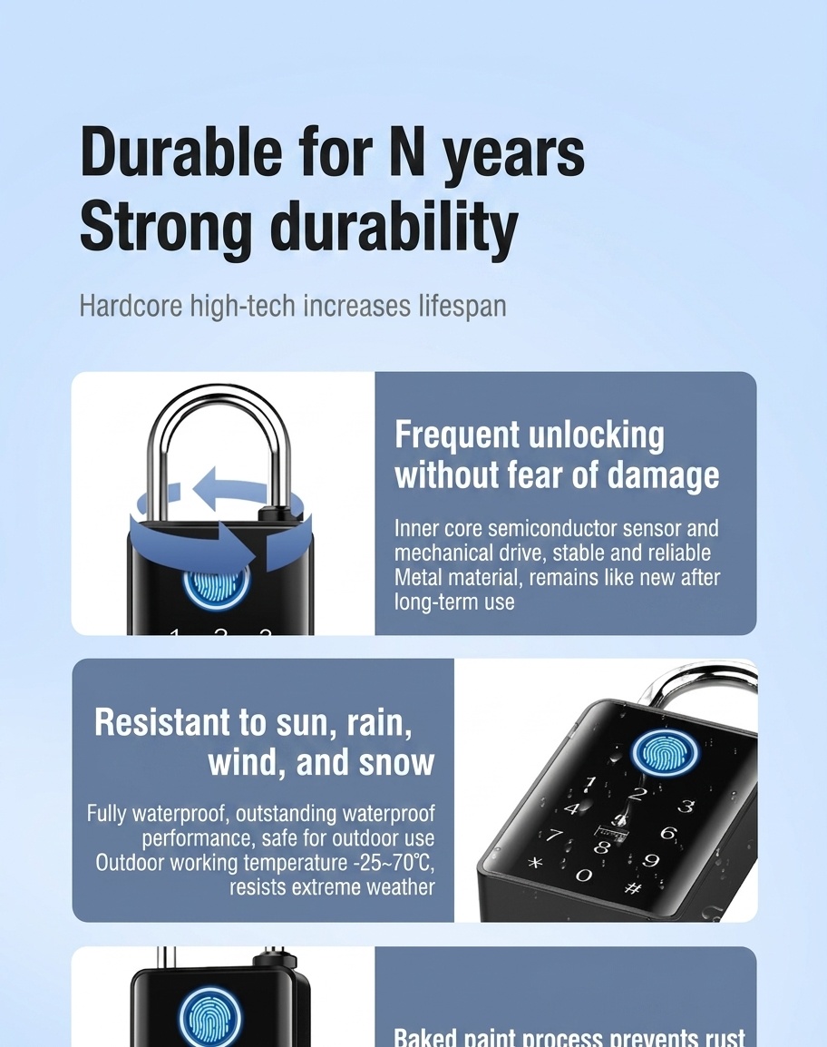 Smart Fingerprint Padlock, Keyless Bluetooth App Control Security Lock, 365-Day Standby Battery, Zinc Alloy Double Waterproof Design for Gym, Locker, Outdoor