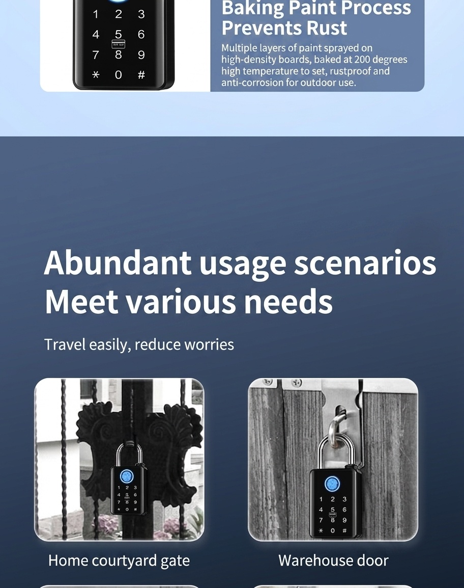Smart Fingerprint Padlock, Keyless Bluetooth App Control Security Lock, 365-Day Standby Battery, Zinc Alloy Double Waterproof Design for Gym, Locker, Outdoor
