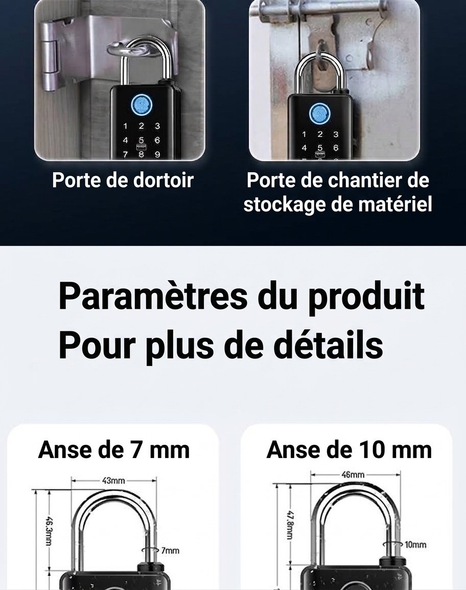 Cadenas intelligent à empreinte digitale, verrouillage de sécurité sans clé contrôlé par application Bluetooth, autonomie de 365 jours en veille, conception doublement étanche en alliage de zinc pour salle de sport, casier et extérieur.