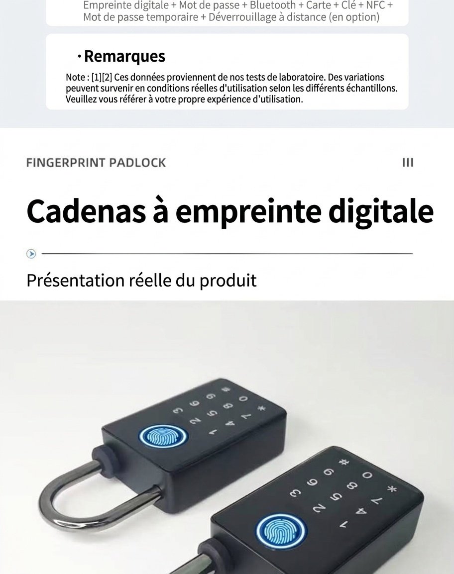 Cadenas intelligent à empreinte digitale, verrouillage de sécurité sans clé contrôlé par application Bluetooth, autonomie de 365 jours en veille, conception doublement étanche en alliage de zinc pour salle de sport, casier et extérieur.