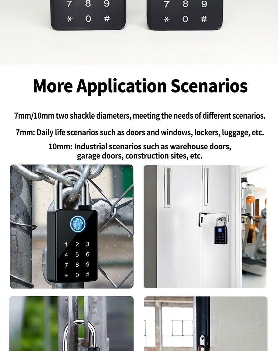 Smart Fingerprint Padlock, Keyless Bluetooth App Control Security Lock, 365-Day Standby Battery, Zinc Alloy Double Waterproof Design for Gym, Locker, Outdoor