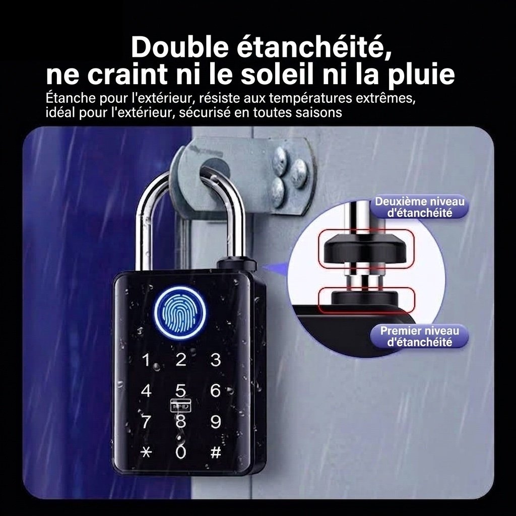 Cadenas intelligent à empreinte digitale, verrouillage de sécurité sans clé contrôlé par application Bluetooth, autonomie de 365 jours en veille, conception doublement étanche en alliage de zinc pour salle de sport, casier et extérieur.