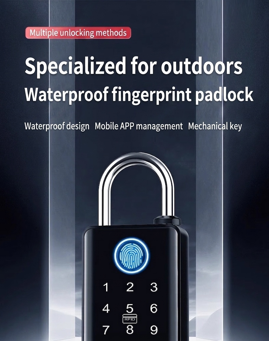 Smart Fingerprint Padlock, Keyless Bluetooth App Control Security Lock, 365-Day Standby Battery, Zinc Alloy Double Waterproof Design for Gym, Locker, Outdoor