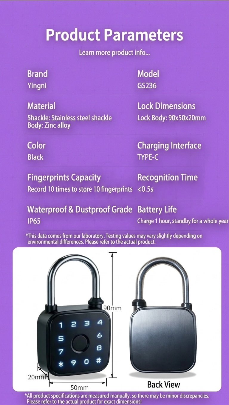 Keyless Smart Fingerprint Padlock, Instant Biometric Unlock Security Lock with Bluetooth Control, IP65 Waterproof Zinc Alloy Body, 1-Year Standby Time