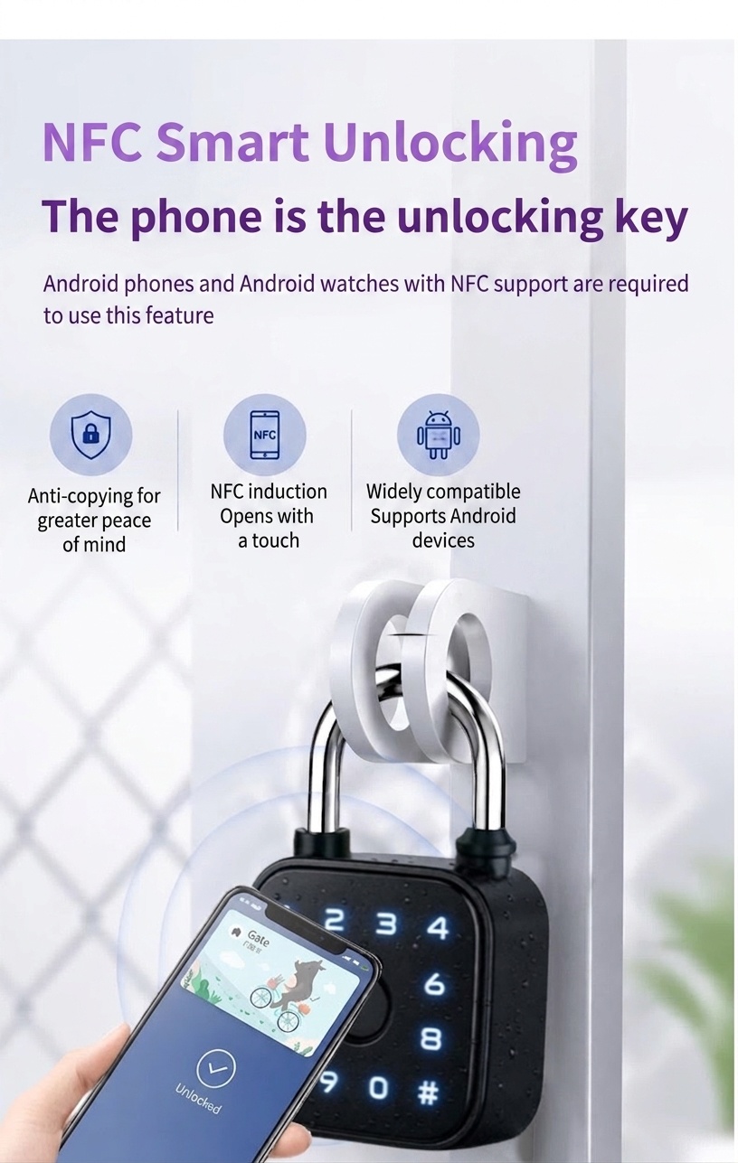 Keyless Smart Fingerprint Padlock, Instant Biometric Unlock Security Lock with Bluetooth Control, IP65 Waterproof Zinc Alloy Body, 1-Year Standby Time