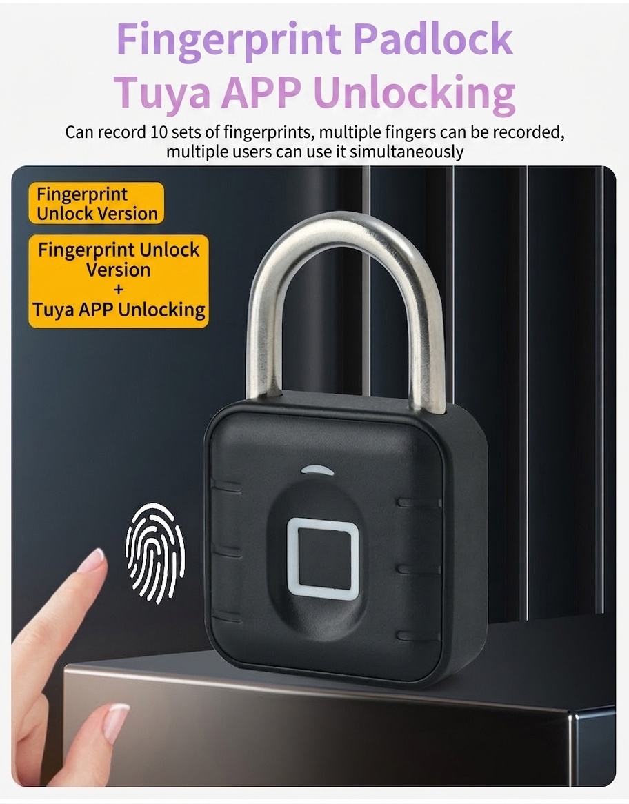 Heavy Duty Smart Fingerprint Padlock, Bluetooth App Unlock, IP67 Waterproof Security Lock with 304 Stainless Steel Shackle, 12-Month Battery Life