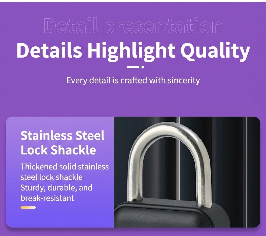 Heavy Duty Smart Fingerprint Padlock, Bluetooth App Unlock, IP67 Waterproof Security Lock with 304 Stainless Steel Shackle, 12-Month Battery Life