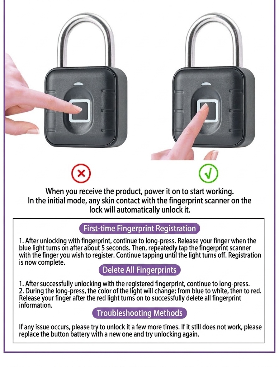 Heavy Duty Smart Fingerprint Padlock, Bluetooth App Unlock, IP67 Waterproof Security Lock with 304 Stainless Steel Shackle, 12-Month Battery Life