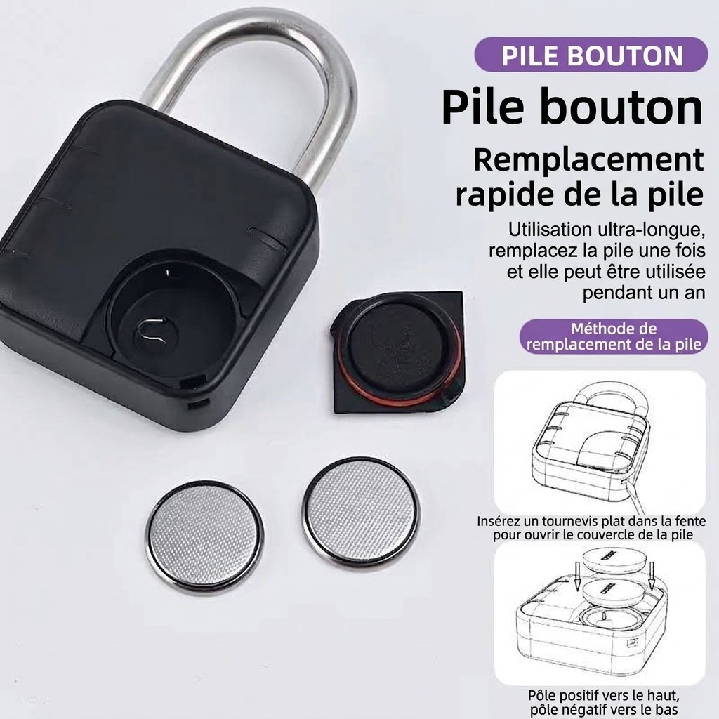 Cadenas intelligent haute résistance à empreinte digitale, déverrouillage par application Bluetooth, étanchéité IP67, anse en acier inoxydable 304, autonomie de 12 mois.