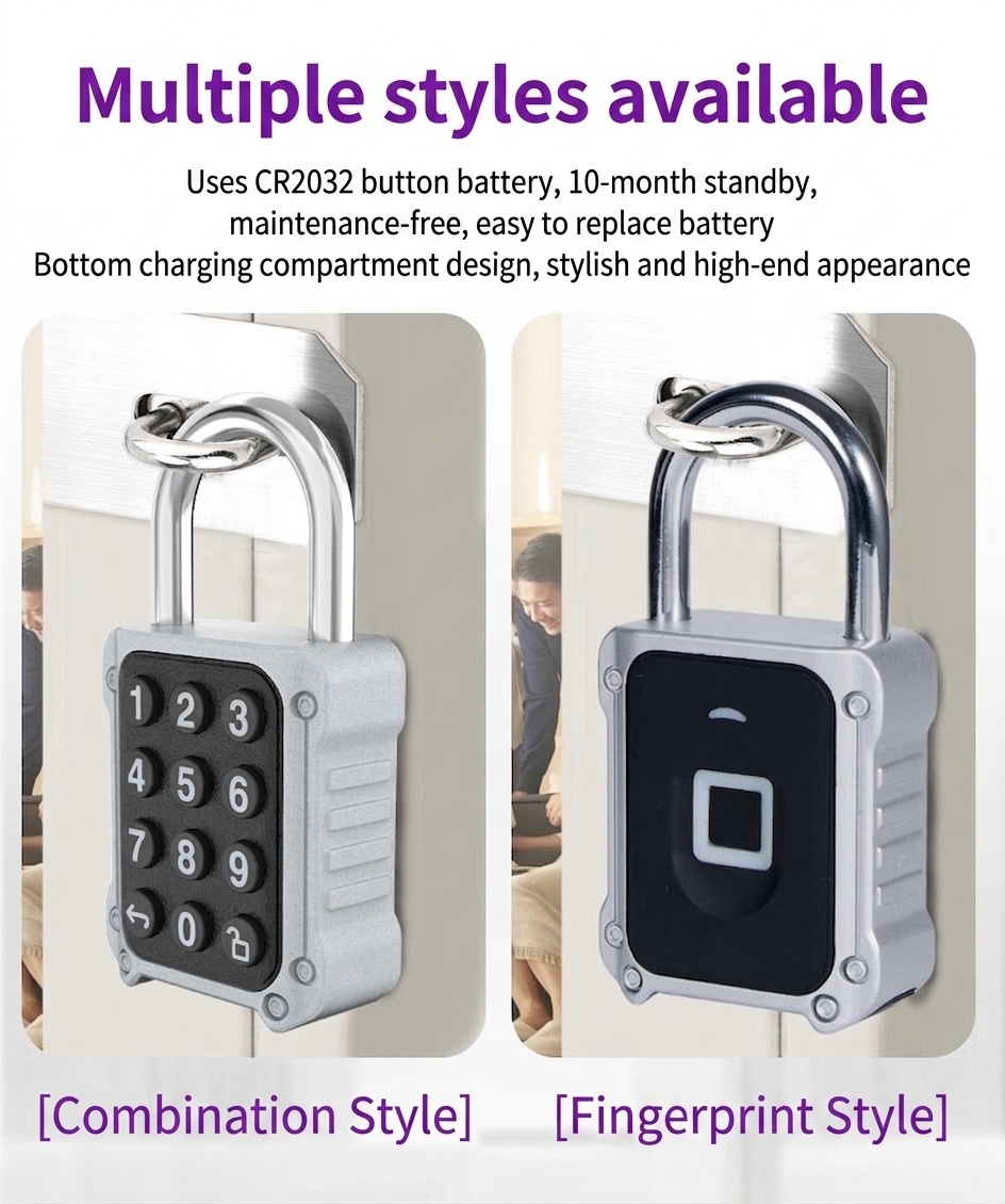 2-in-1 Smart Padlock with Fingerprint & Keypad Unlock, Bluetooth App Control Security Lock, IPX5 Waterproof Zinc Alloy Body, 10-Month Battery Life