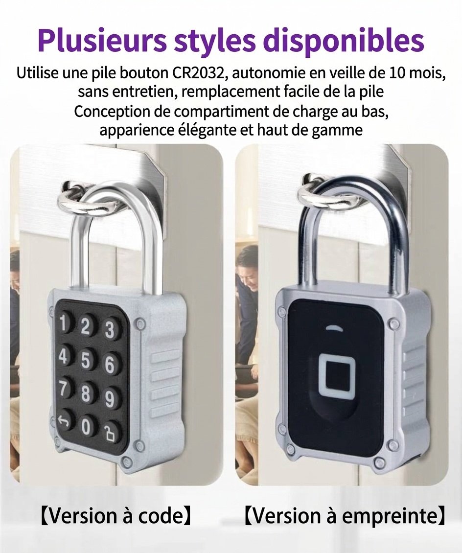 Cadenas intelligent 2 en 1 avec déverrouillage par empreinte digitale et clavier, verrouillage de sécurité contrôlé par application Bluetooth, boîtier en alliage de zinc étanche IPX5, autonomie de 10 mois