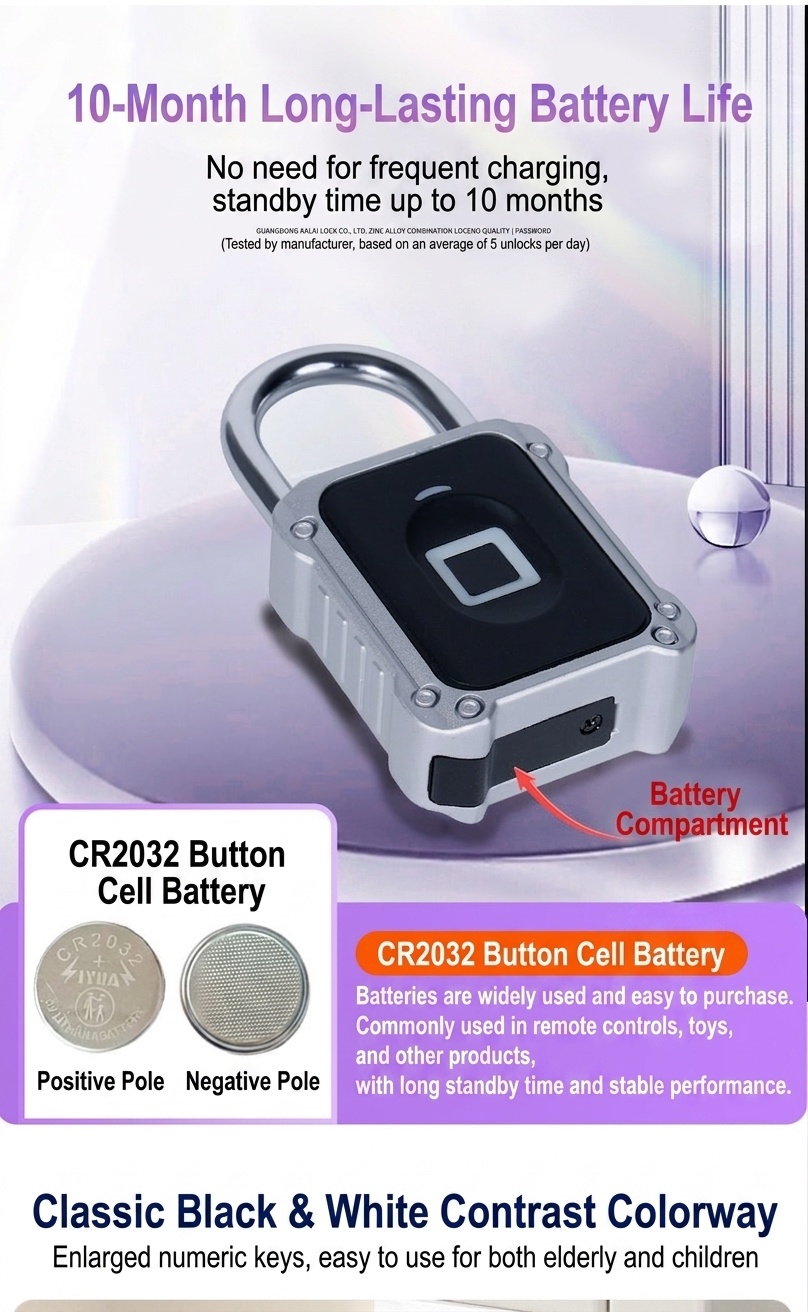 2-in-1 Smart Padlock with Fingerprint & Keypad Unlock, Bluetooth App Control Security Lock, IPX5 Waterproof Zinc Alloy Body, 10-Month Battery Life