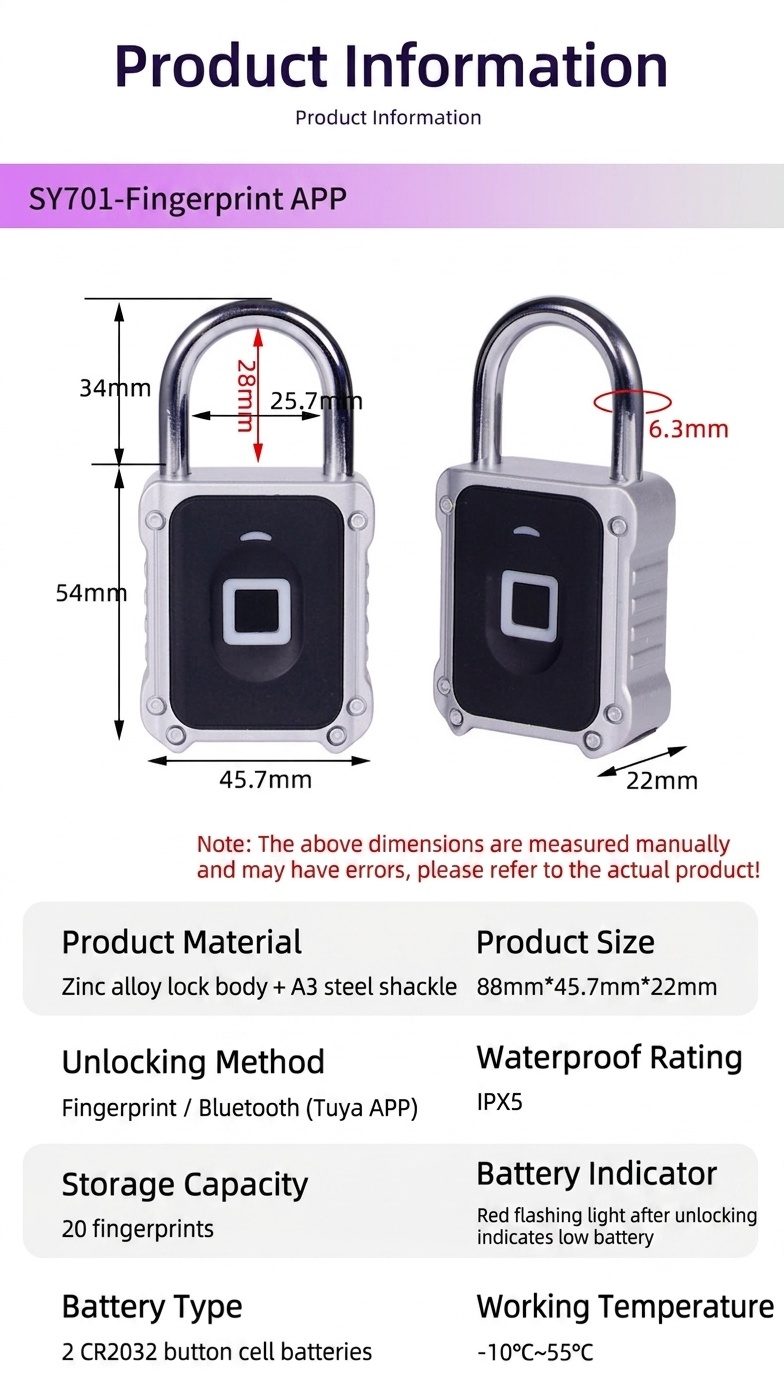 2-in-1 Smart Padlock with Fingerprint & Keypad Unlock, Bluetooth App Control Security Lock, IPX5 Waterproof Zinc Alloy Body, 10-Month Battery Life