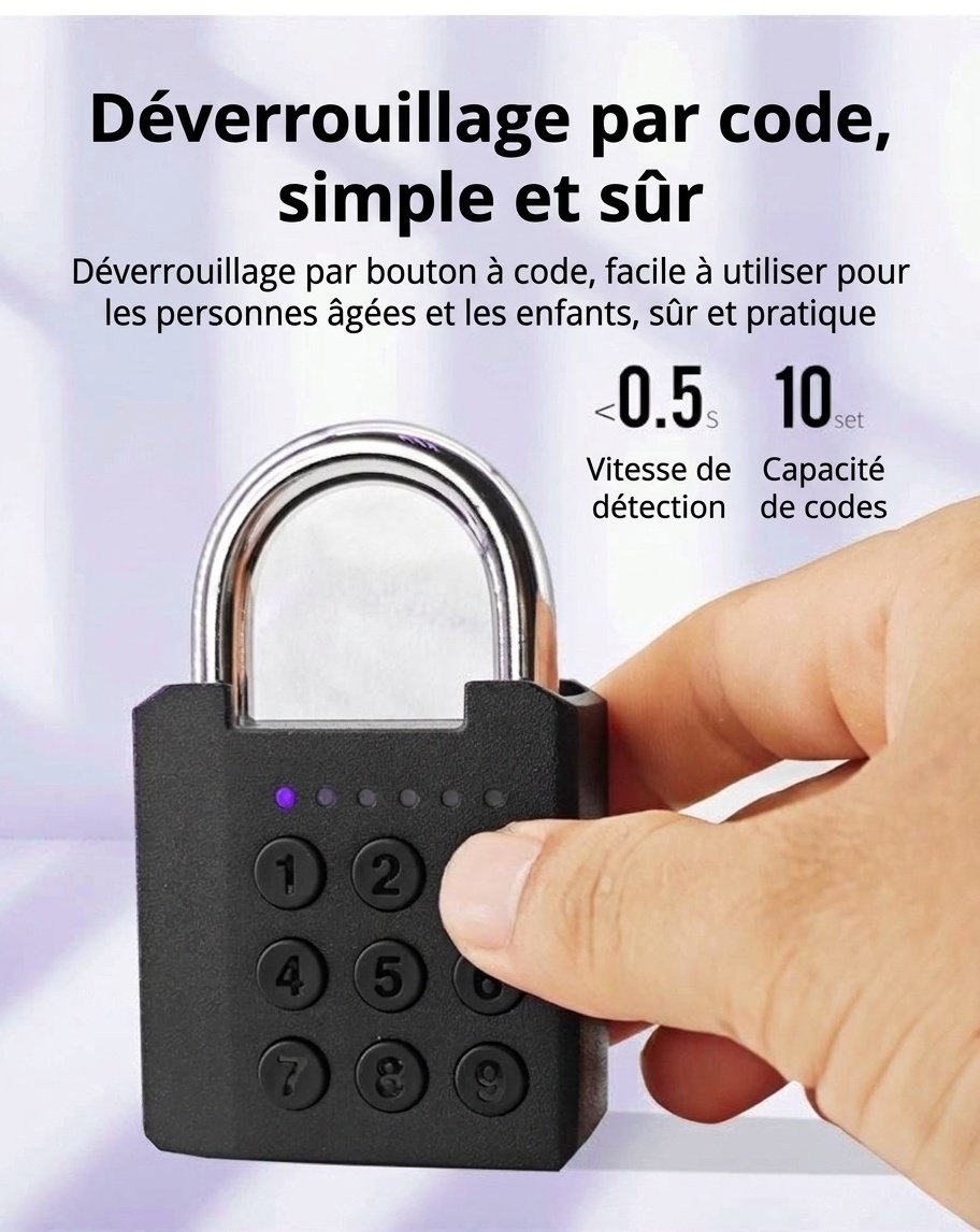 Cadenas intelligent à empreinte digitale et mot de passe, serrure de sécurité sans clé avec déverrouillage rapide, boîtier en alliage de zinc étanche IPX5, pile CR2032 longue durée