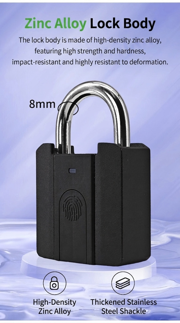 Smart Fingerprint & Password Padlock, Keyless Security Lock with Rapid Unlock, IPX5 Waterproof Zinc Alloy Body, Long-Lasting CR2032 Battery
