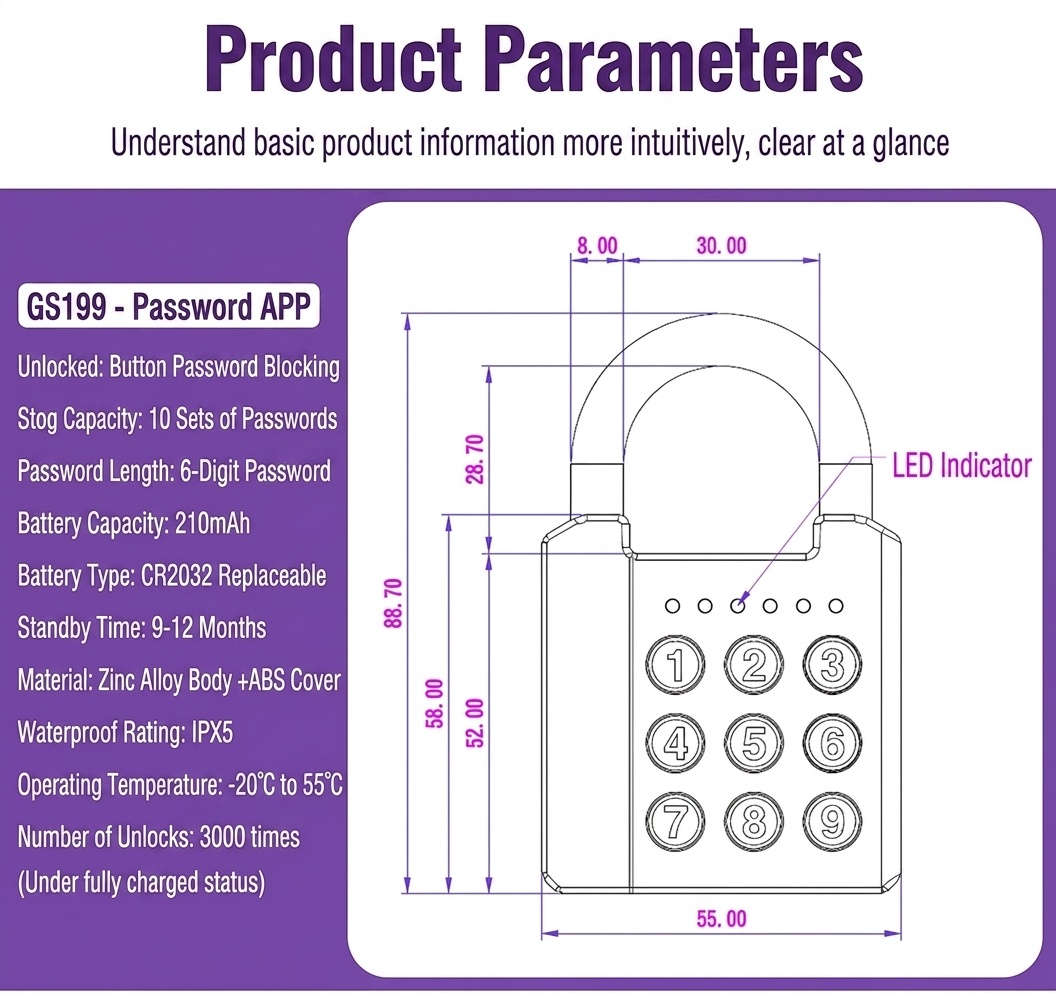 Smart Fingerprint & Password Padlock, Keyless Security Lock with Rapid Unlock, IPX5 Waterproof Zinc Alloy Body, Long-Lasting CR2032 Battery