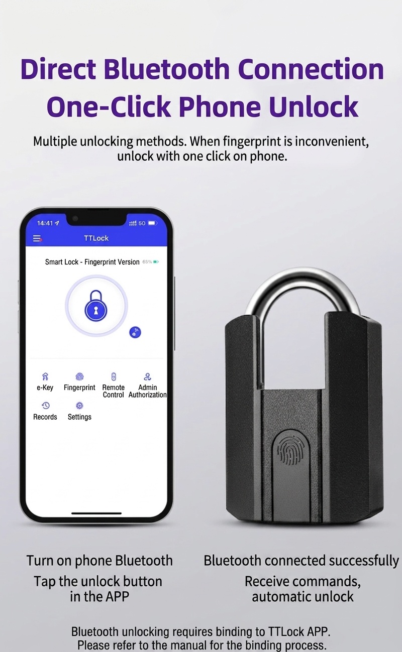 Fast Unlock Smart Fingerprint Padlock, Bluetooth Keyless Security Lock, IP67 Waterproof A3 Steel & Zinc Alloy Body, 0.5s Recognition, 1-Year Standby Battery