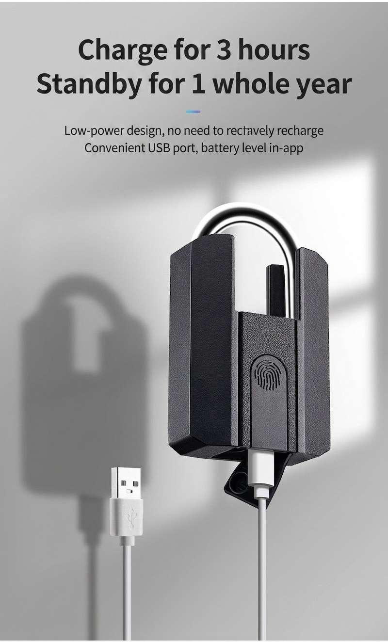 Fast Unlock Smart Fingerprint Padlock, Bluetooth Keyless Security Lock, IP67 Waterproof A3 Steel & Zinc Alloy Body, 0.5s Recognition, 1-Year Standby Battery