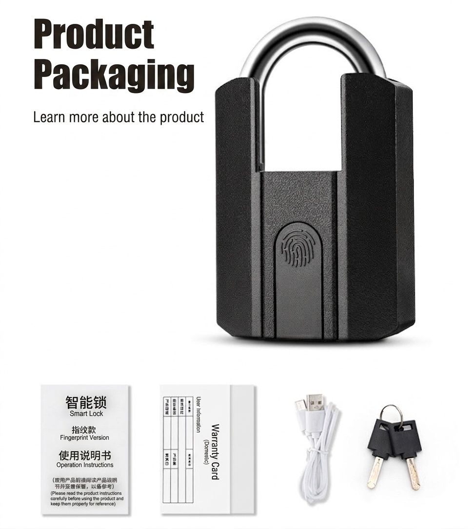 Fast Unlock Smart Fingerprint Padlock, Bluetooth Keyless Security Lock, IP67 Waterproof A3 Steel & Zinc Alloy Body, 0.5s Recognition, 1-Year Standby Battery
