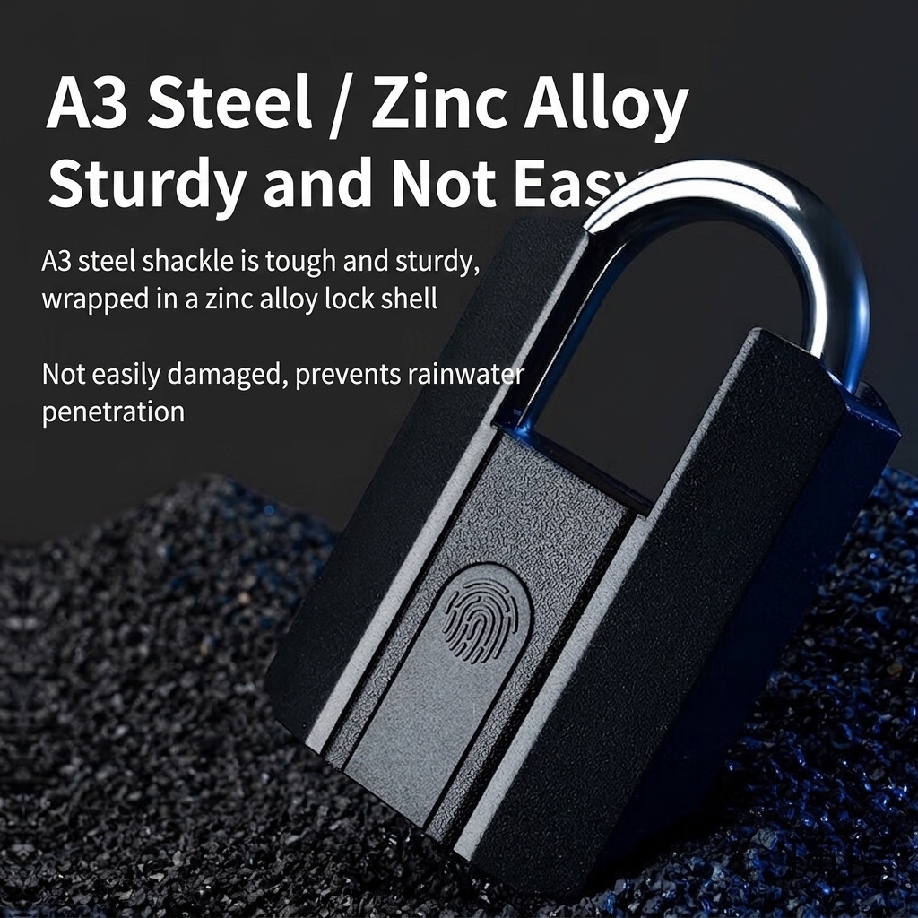 Fast Unlock Smart Fingerprint Padlock, Bluetooth Keyless Security Lock, IP67 Waterproof A3 Steel & Zinc Alloy Body, 0.5s Recognition, 1-Year Standby Battery